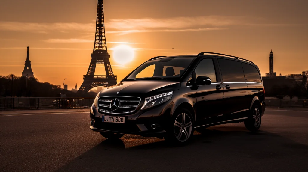 Streamlining Your Travel: The Ultimate Guide To Paris Airport Pickup 14 A seamless Paris airport transfer service with a private chauffeur in a spacious van, smoothly transporting the traveler to their hotel, highlighting the convenience and time-saving benefits of the service, against the backdrop of Parisian streets and architecture, landscape photography with a wide-angle lens, golden hour lighting