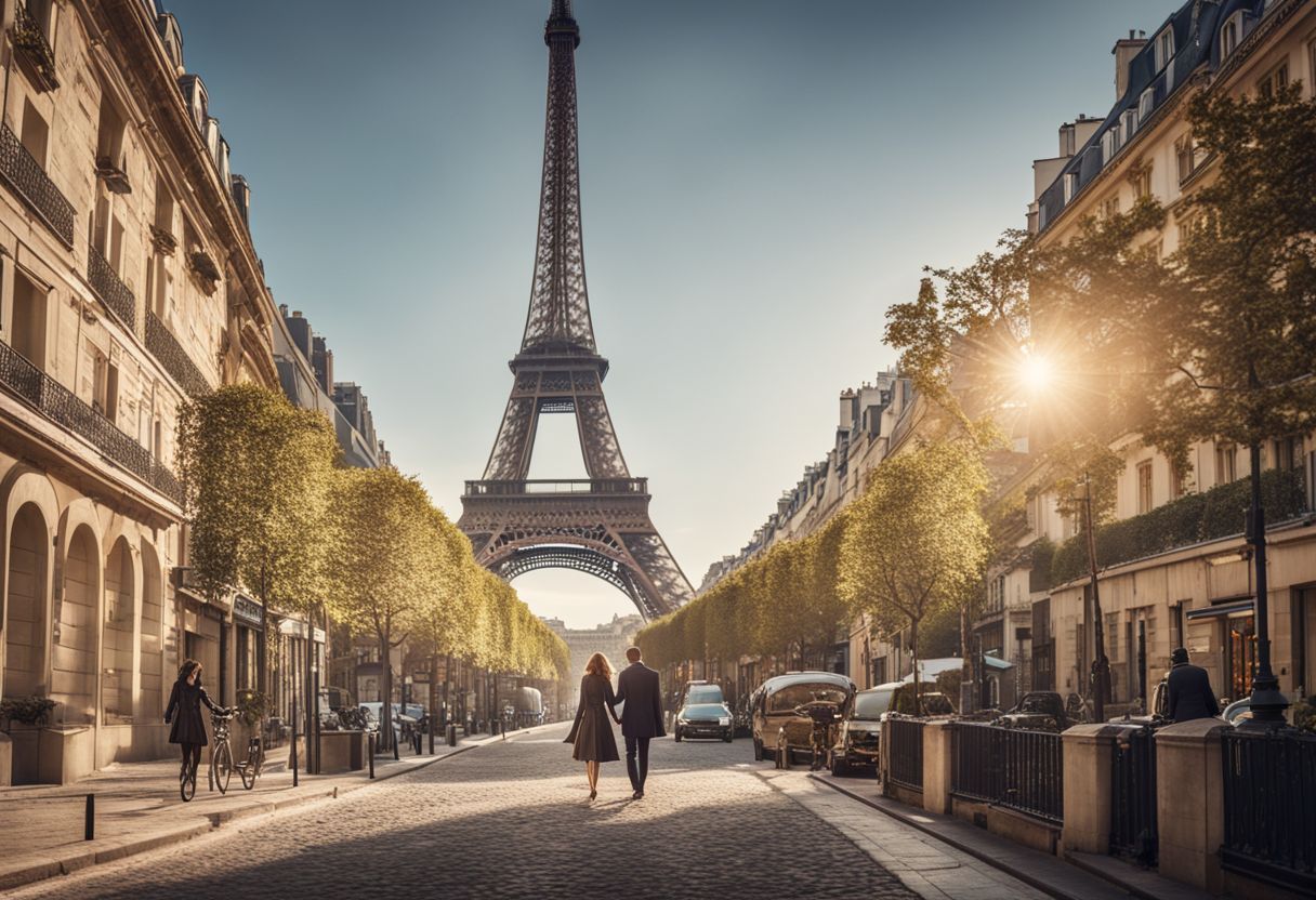 A couple walking through the streets of Paris with the <a href=