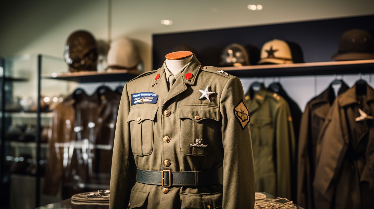 A vintage military uniform on display at Utah Beach Museum.