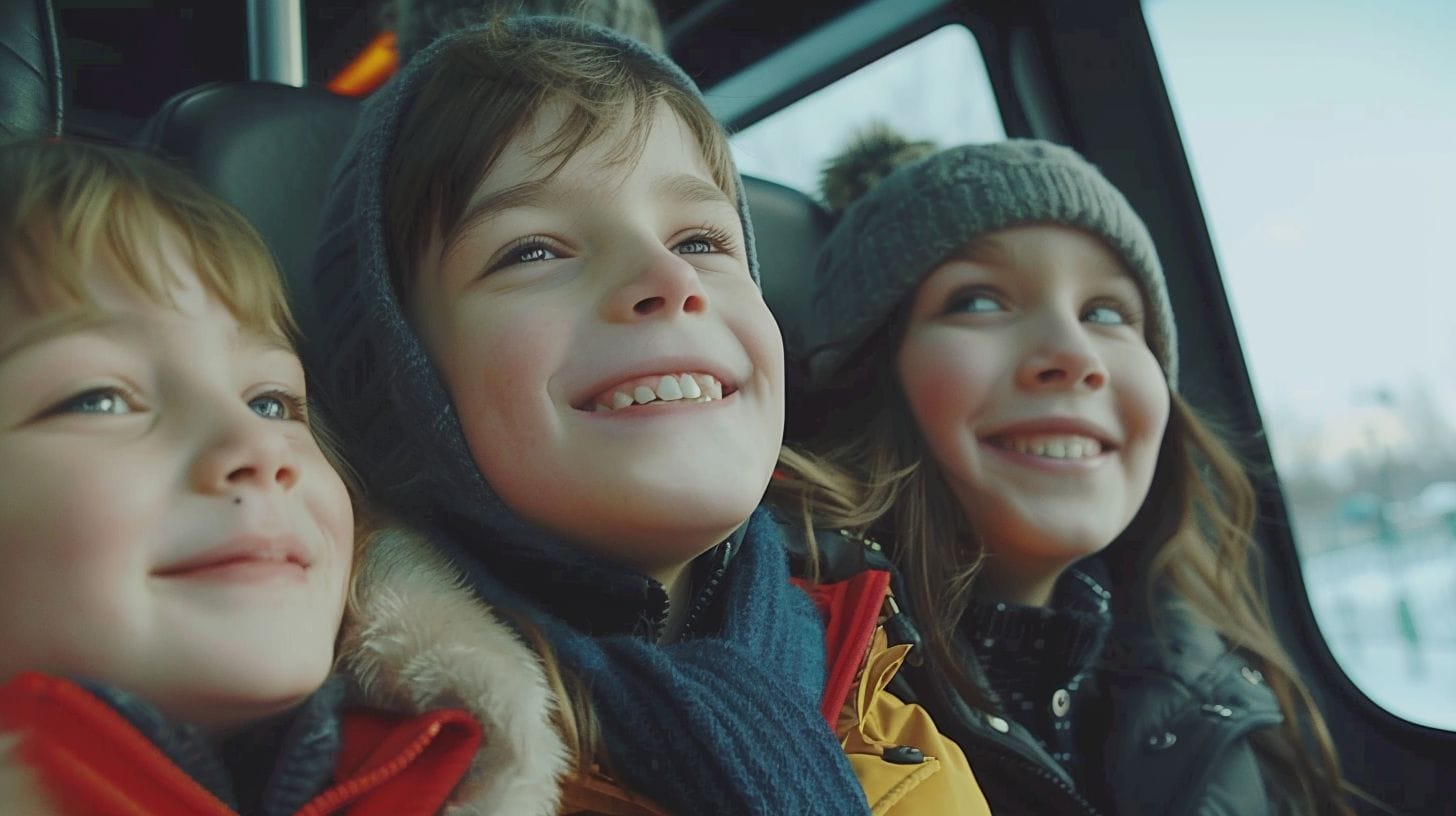 A happy family enjoys a comfortable ride from CDG Airport to Disneyland Paris.