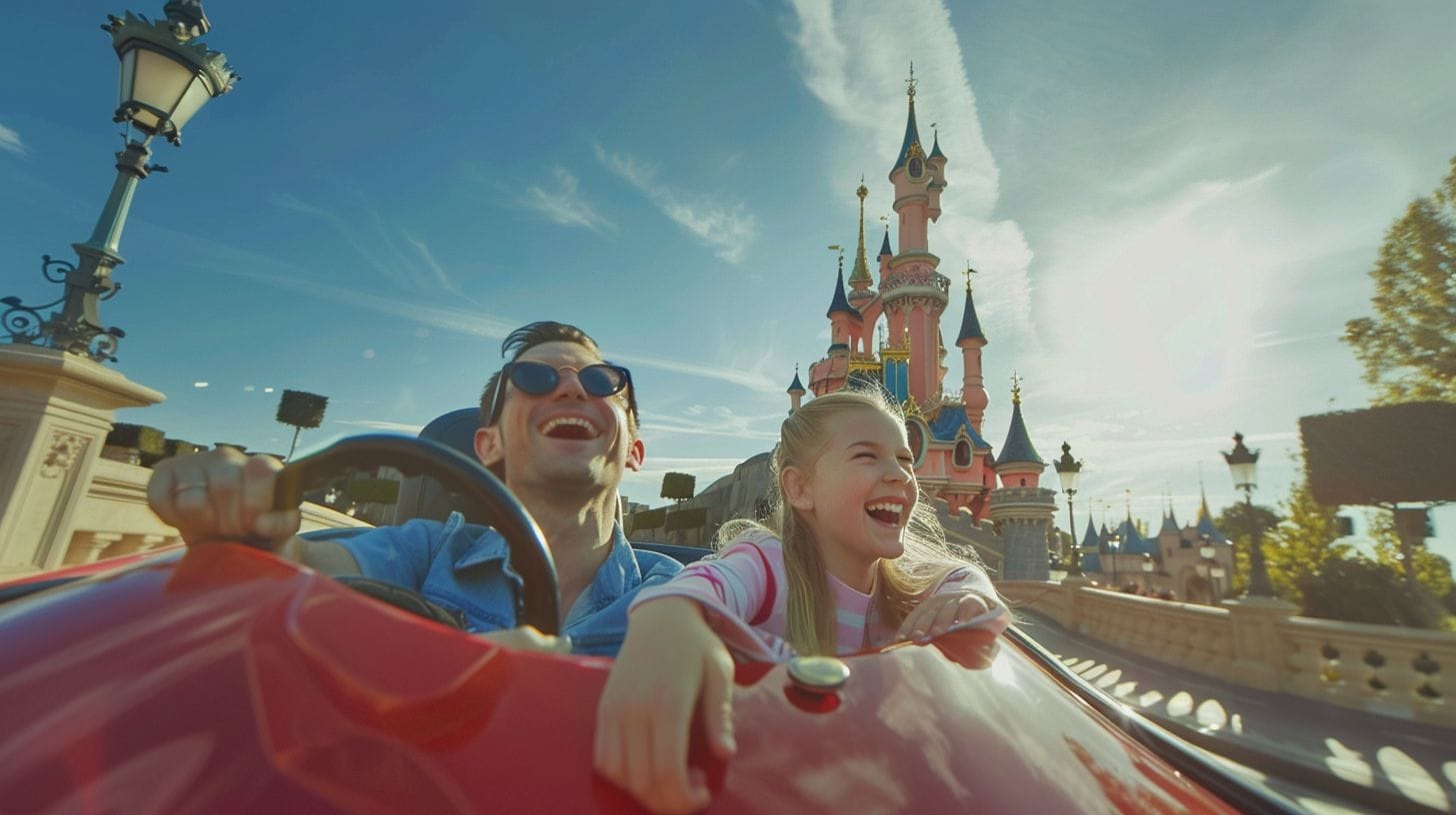 A happy family enjoys a comfortable ride from CDG Airport to Disneyland Paris.
