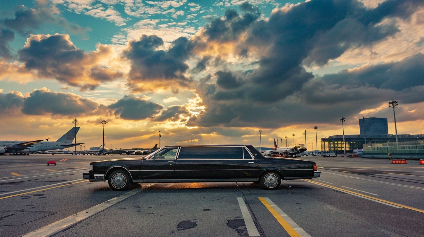 A black limousine waits outside Charles de Gaulle Airport.